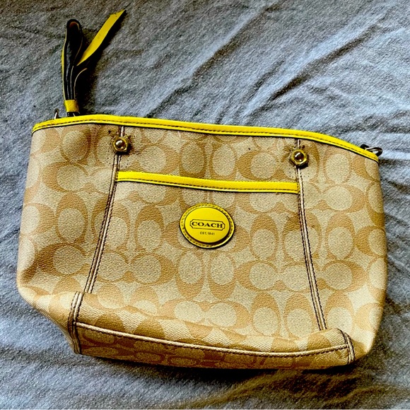 Coach Tan and Yellow Crossbody Bag without strap - Picture 1 of 8